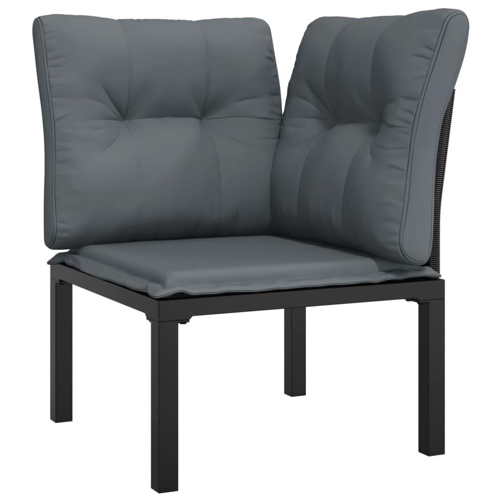 6 Piece Outdoor Patio Furniture Set, Sectional Sofa Set with Dark Gray Cushions, Black Poly Rattan I7281