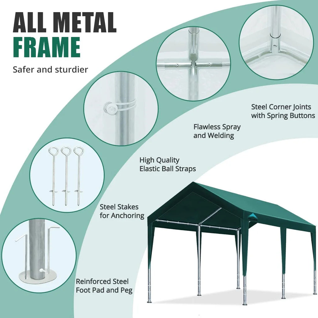 Heavy Duty Carports Car Canopy Garage Boat Shelter Party Tent, Adjustable Height from 9.5 ft to 11 ft R441