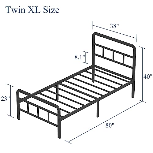 Black Metal Platform Bed Frame with Headboard and Footboard M6855