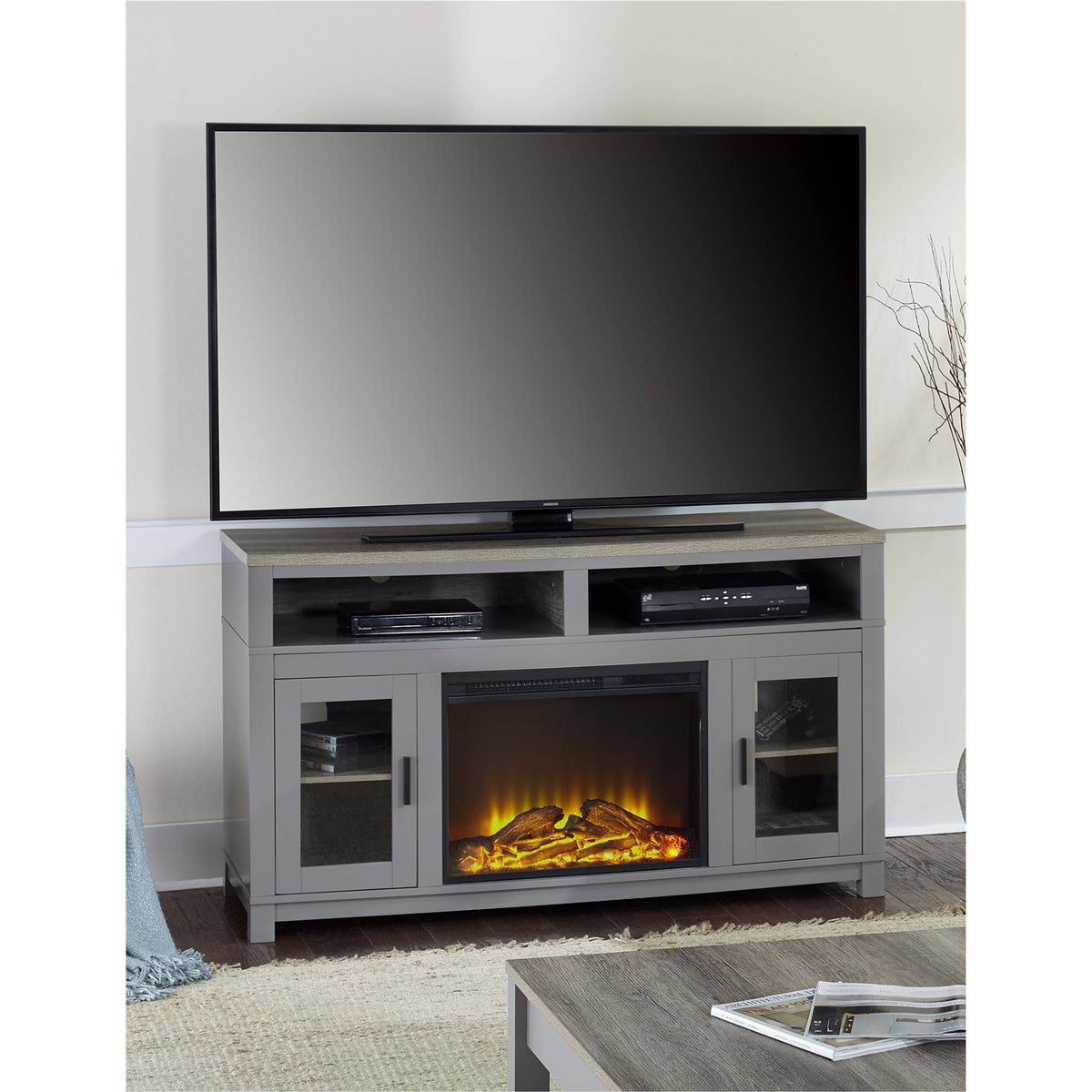 Black Electric Fireplace TV Stand F9720