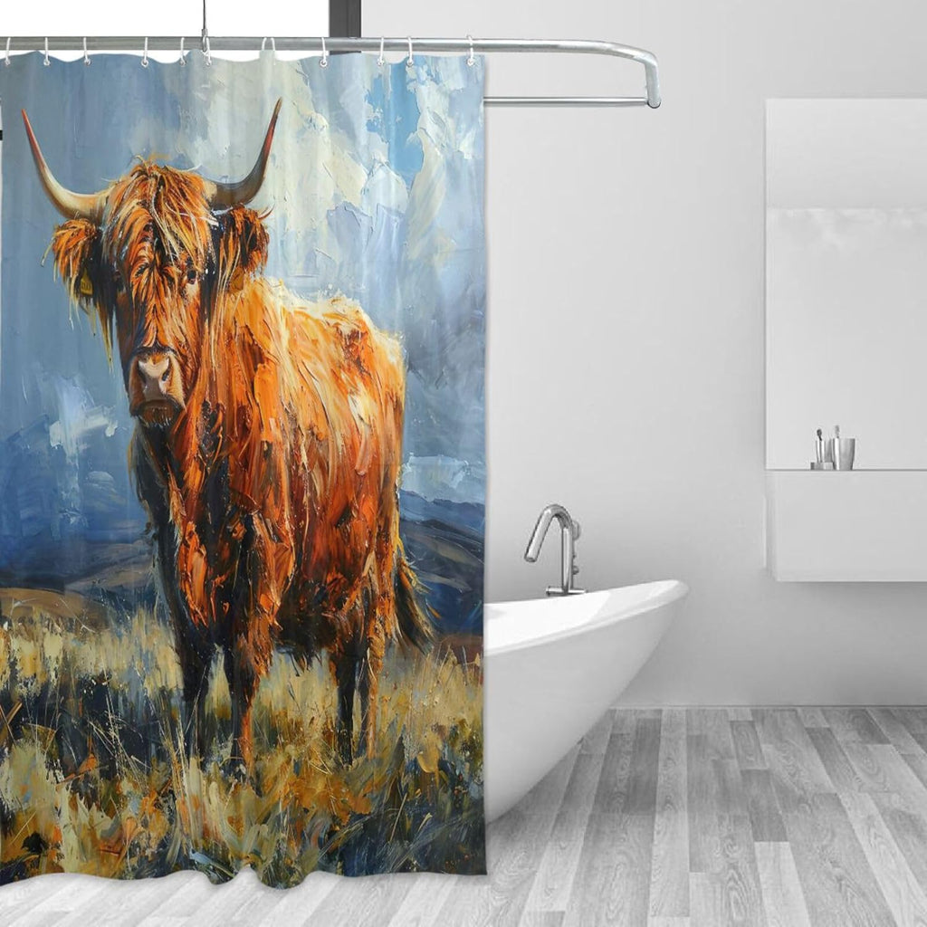 Highland Cow Waterproof Fabric Shower Curtain 60x72 Inch with Hooks O6199