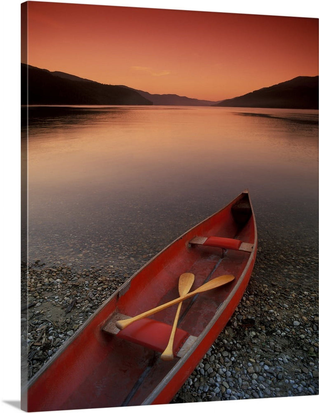 Canoe At Edge Of Mountain Lake Canvas Wall Art - 16x20 C336948