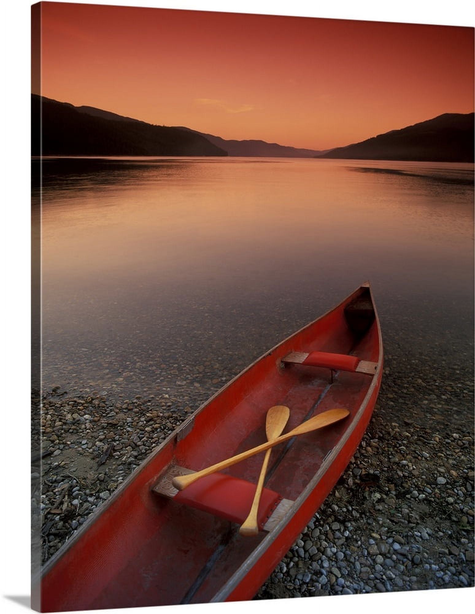Canoe At Edge Of Mountain Lake Canvas Wall Art - 16x20 C336948