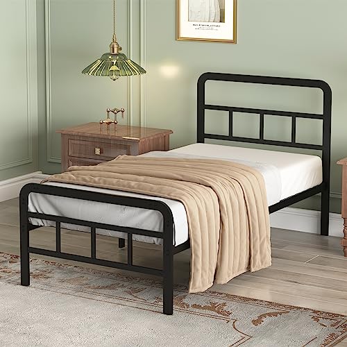 Black Metal Platform Bed Frame with Headboard and Footboard M6855