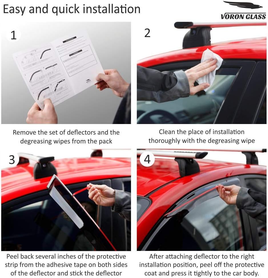Glass Tape-on Rain Guards for Trucks Crew Cab Window Deflectors 4 Pieces O866399