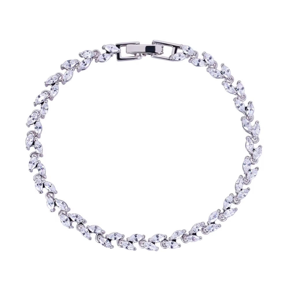 White Diamond Marquise Leaf Tennis Bracelet with Cubic Zirconia 18K White Gold Plated Fashion Jewelry Z29885