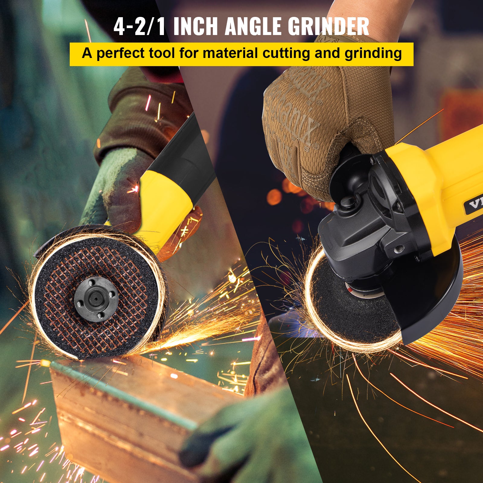 Angle Grinder 4-1/2" 11A with Paddle Switch and 360° Rotational Guard, 12000rpm F7778
