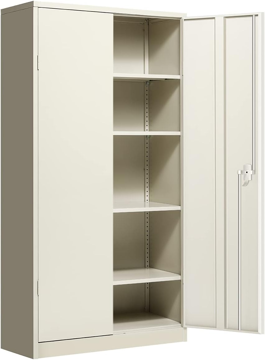 Locking Steel Storage Cabinet with 2 Doors and 2 Adjustable Shelves J889