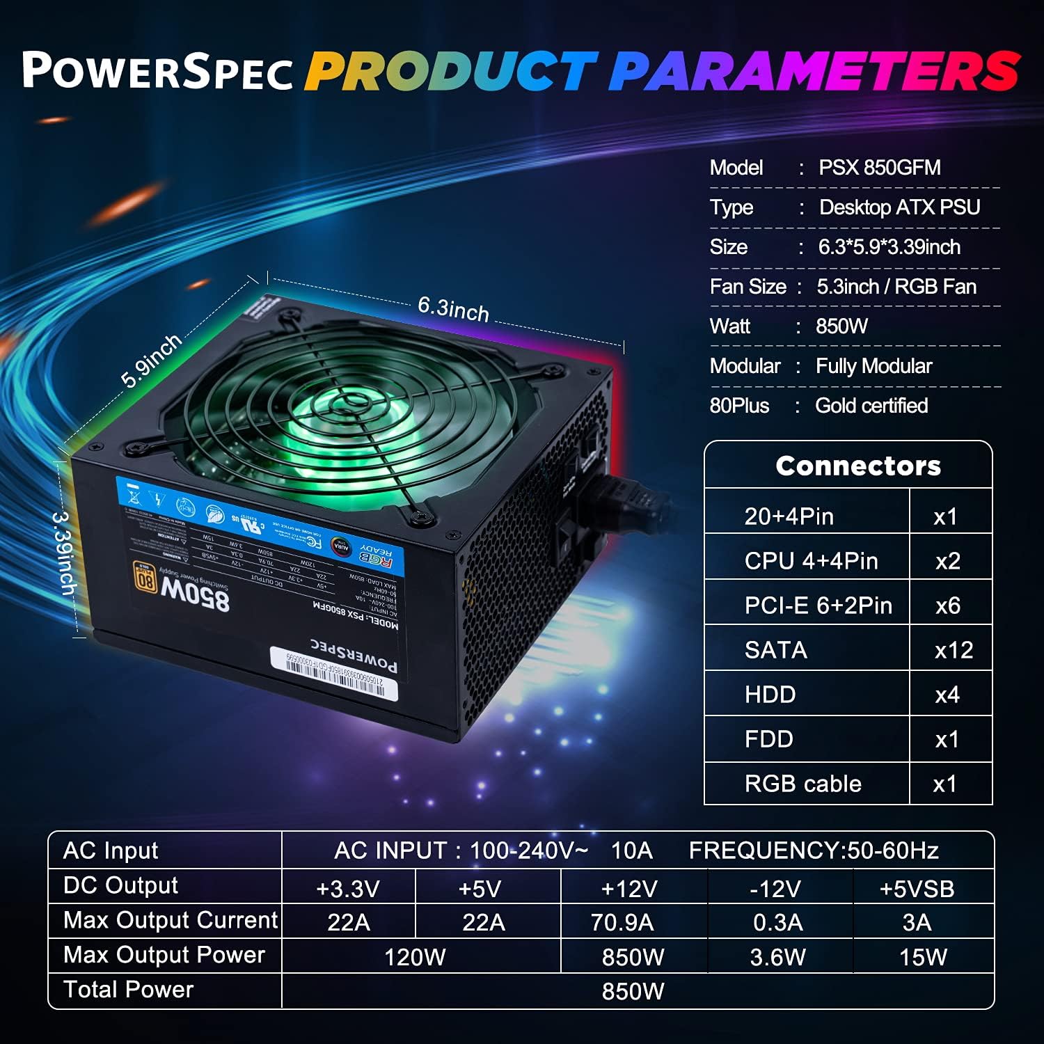 650W 80 Plus Bronze Non-Modular ATX Power Supply D6470