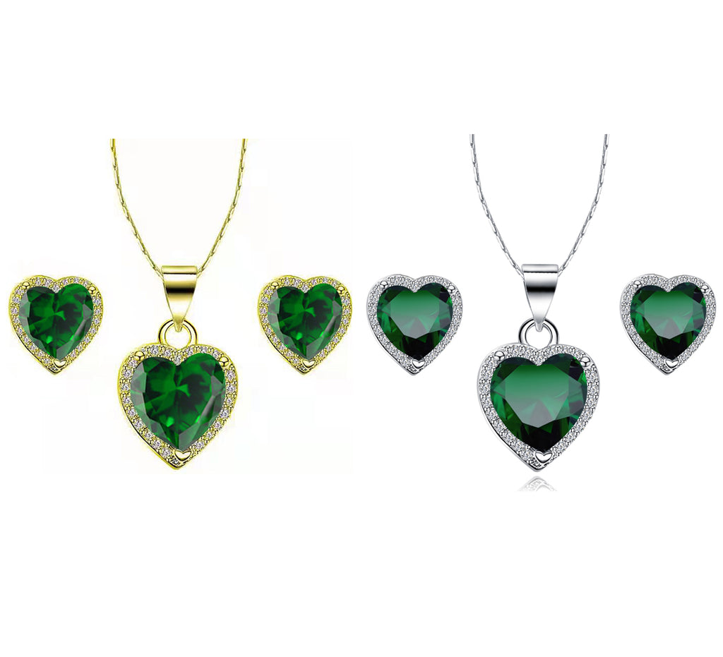 24k Yellow and White Gold 1/2Ct Emerald Necklace Set 18 inch U5264