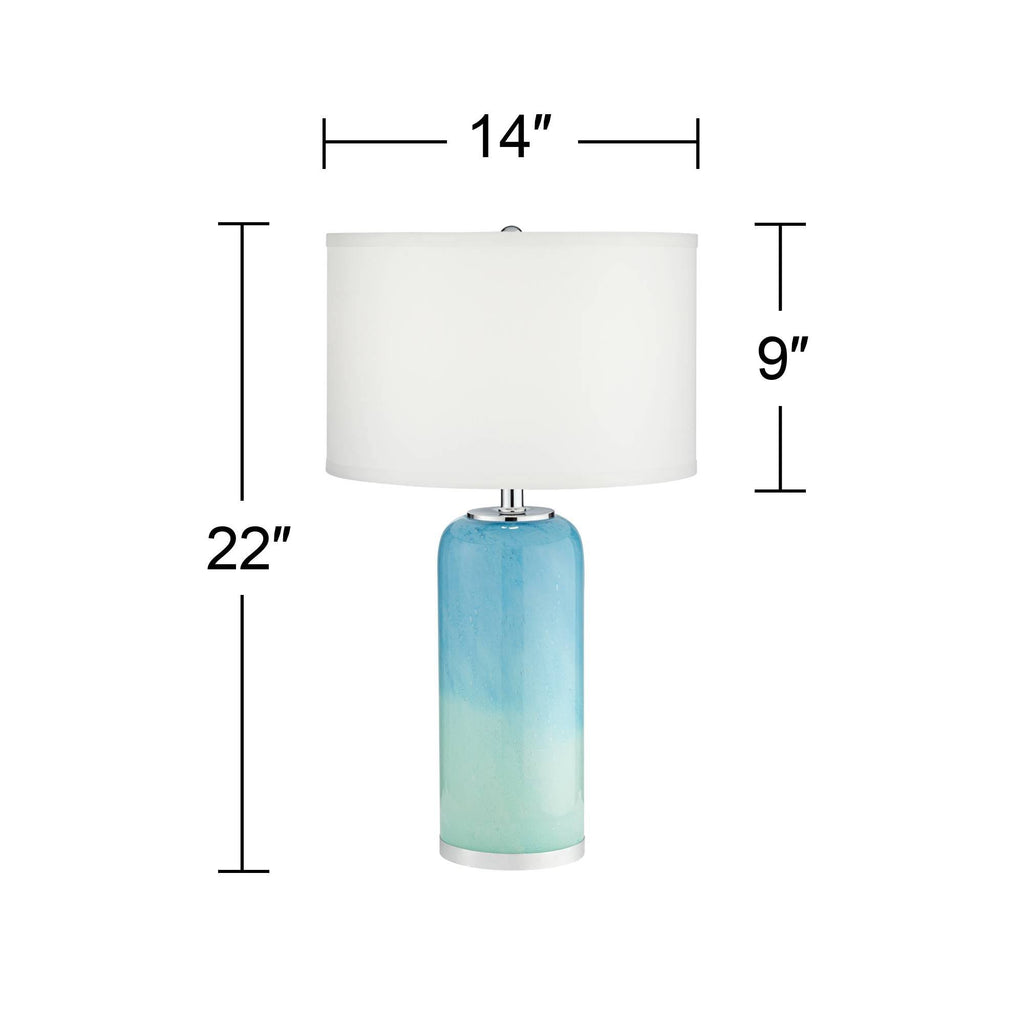 Blue Art Glass Table Lamp with Off White Drum Shade Z57019