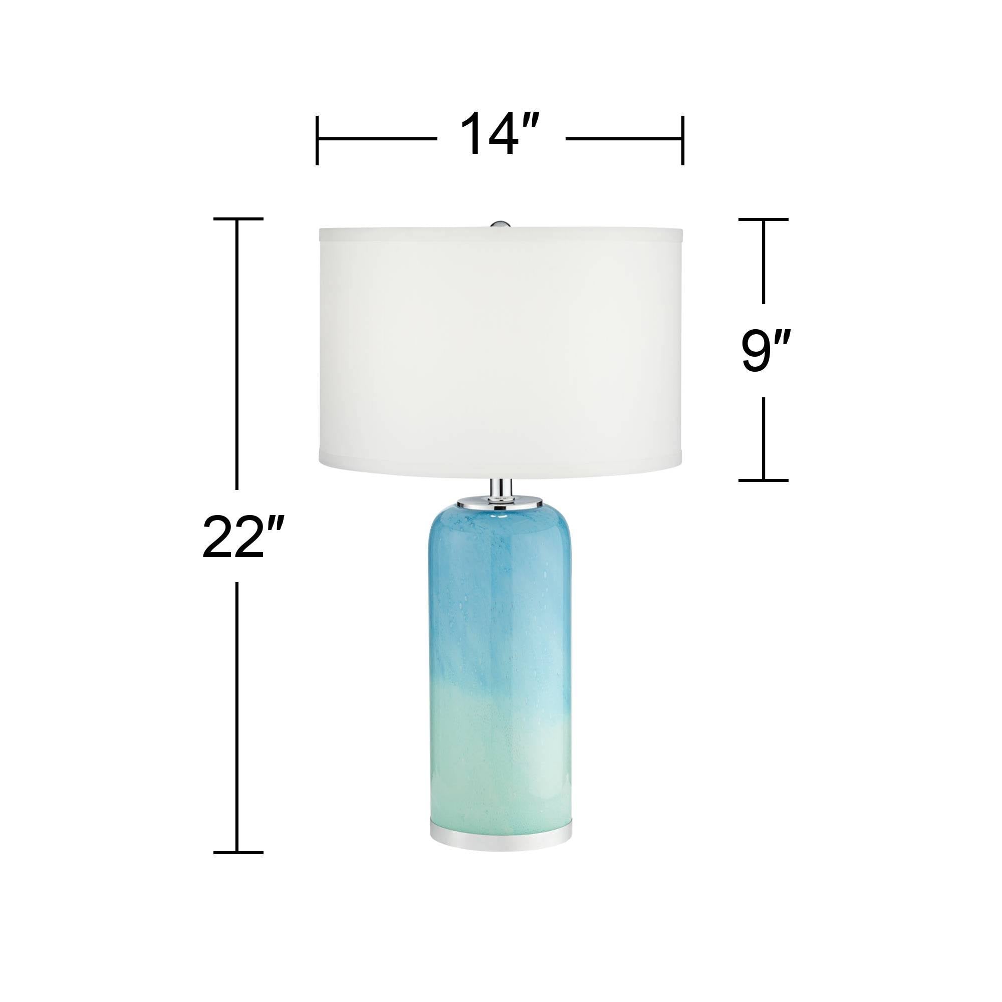 Blue Art Glass Table Lamp with Off White Drum Shade Z57019