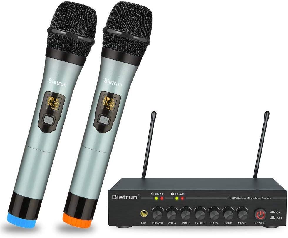 UHF Dual Channel Wireless Microphones with Bluetooth, Metal Cordless Handheld Dynamic Mics Z584725