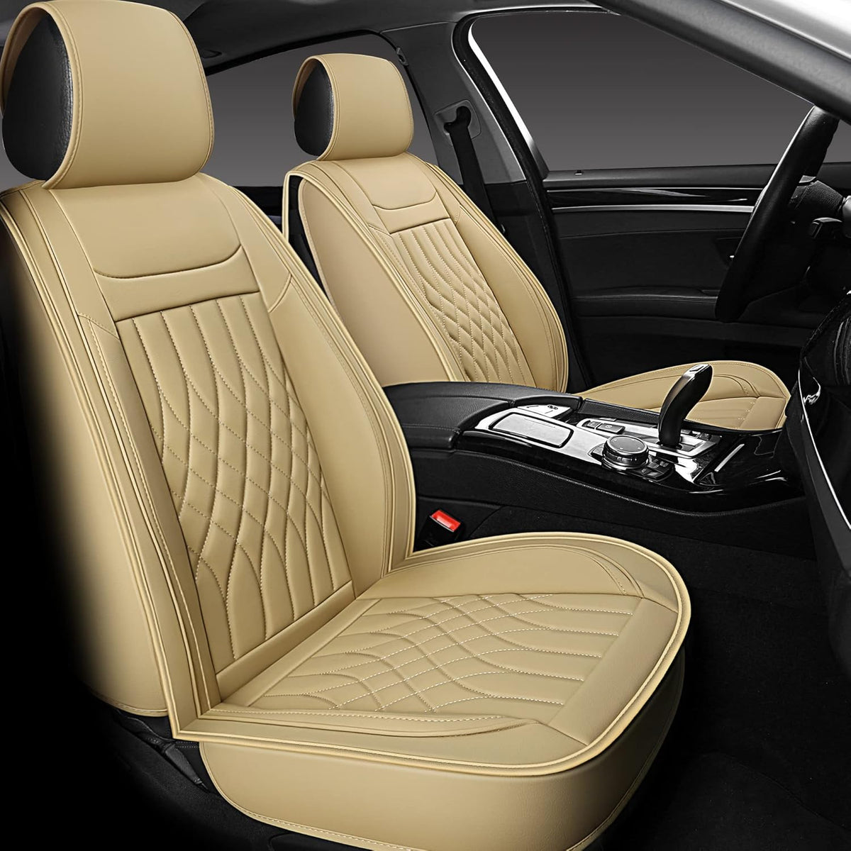 Black and Red Leather Car Seat Covers Full Set K124023
