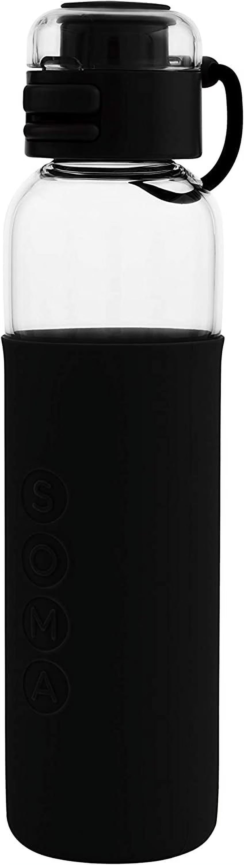 Black Glass Sport Water Bottle with Silicone Sleeve and Flip Top Lid X760431