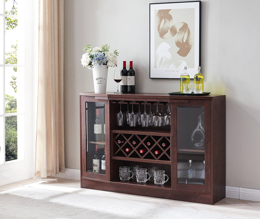 Espresso Bar Cabinet with Curved Glass Doors B575