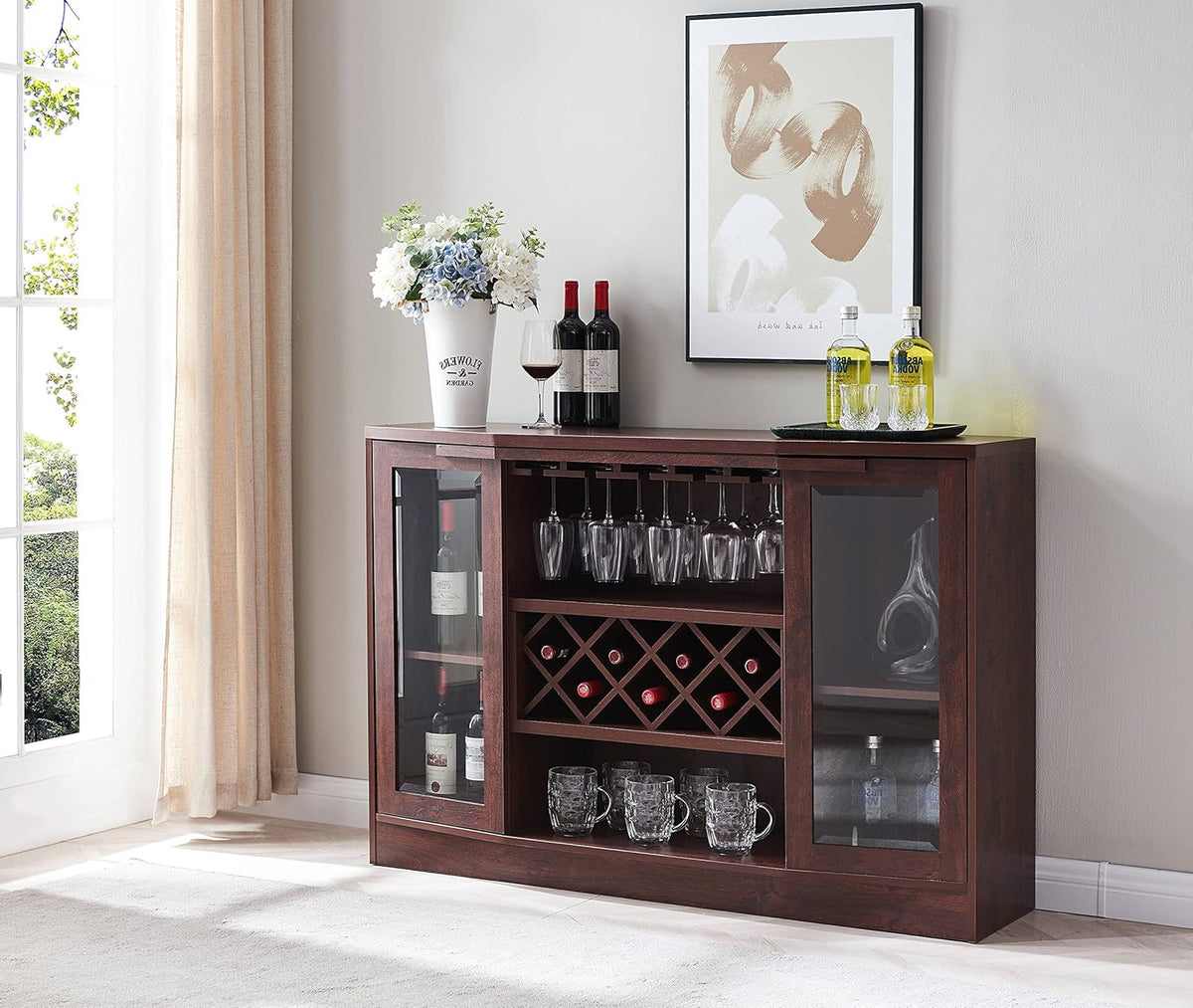 Espresso Bar Cabinet with Curved Glass Doors B575