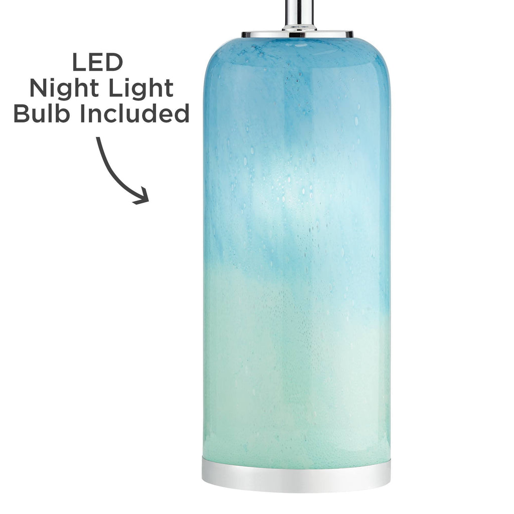 Blue Art Glass Table Lamp with Off White Drum Shade Z57019