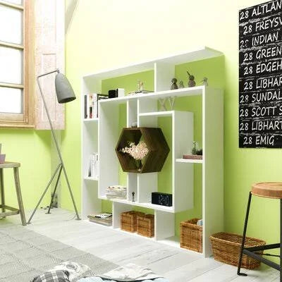 White/Walnut Geometric Bookcase I77380