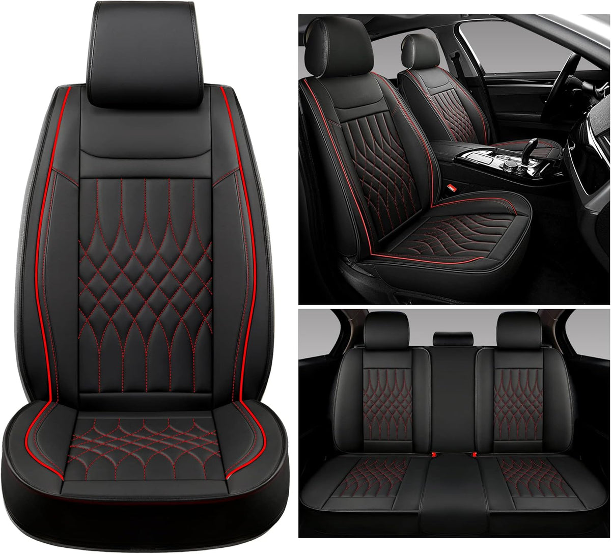 Black and Red Leather Car Seat Covers Full Set K124023