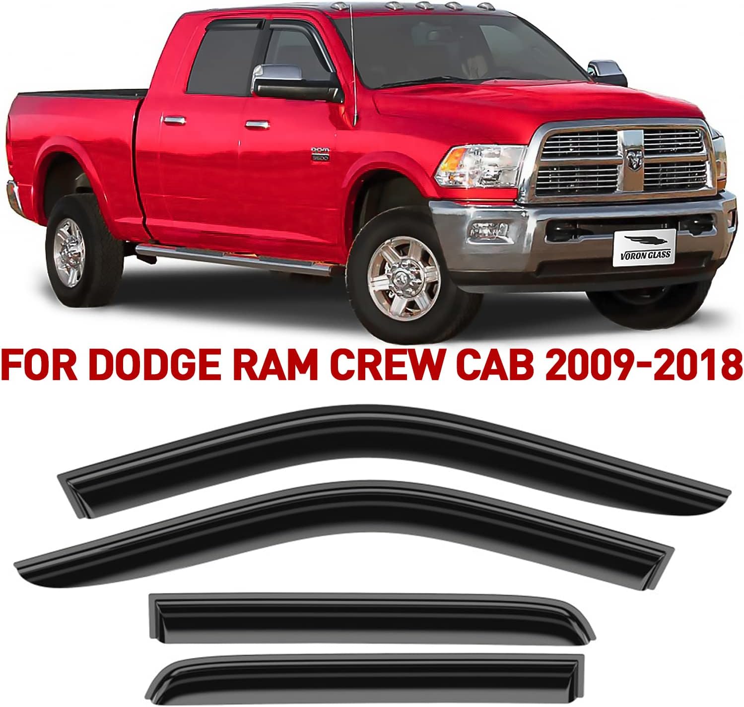 Glass Tape-on Rain Guards for Trucks Crew Cab Window Deflectors 4 Pieces O866399
