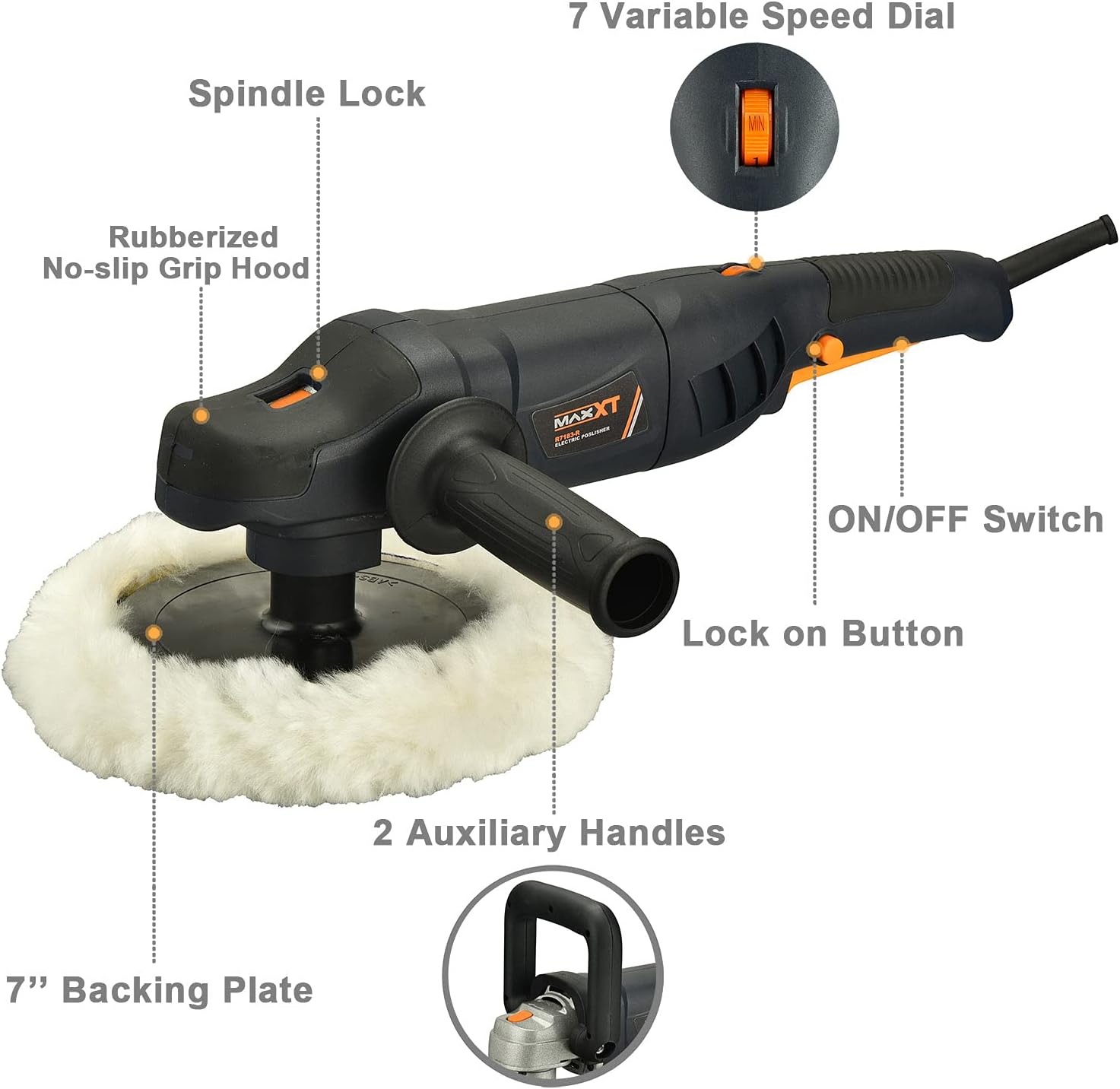 7 Inch Car Polishing Machine with Woolen Fleece Hood N73733