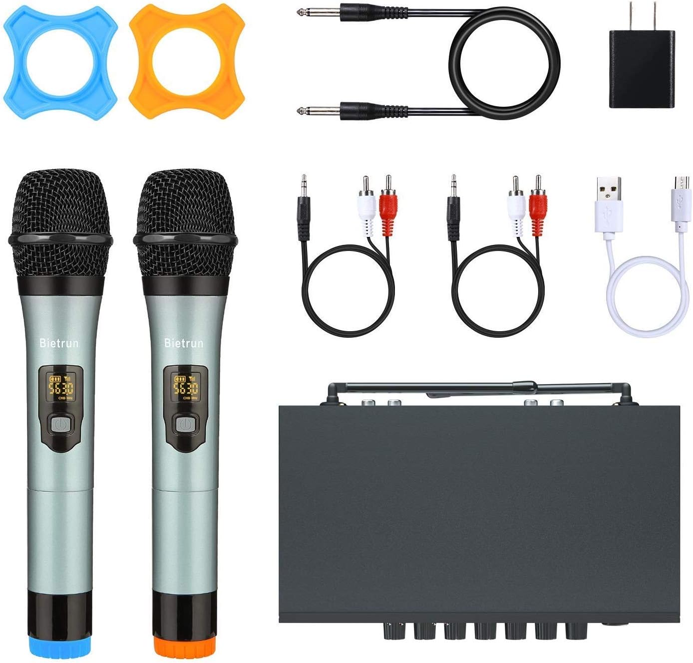 UHF Dual Channel Wireless Microphones with Bluetooth, Metal Cordless Handheld Dynamic Mics Z584725