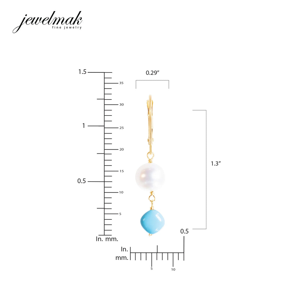 14k Yellow Gold Freshwater Pearl Turquoise Leverback Earring Q377960