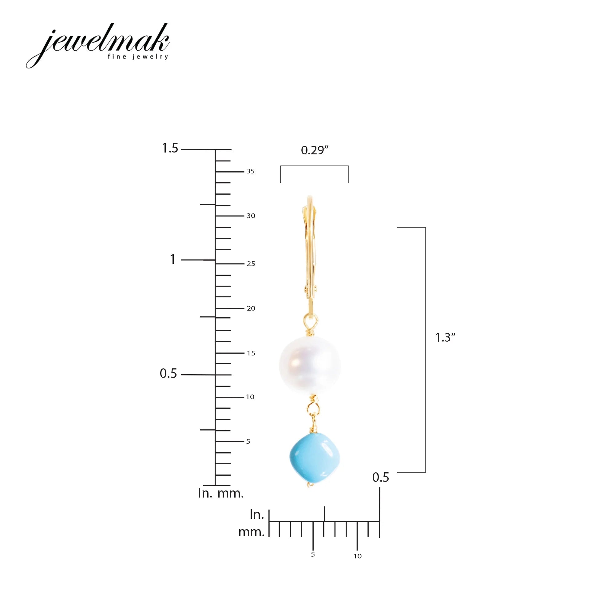 14k Yellow Gold Freshwater Pearl Turquoise Leverback Earring Q377960