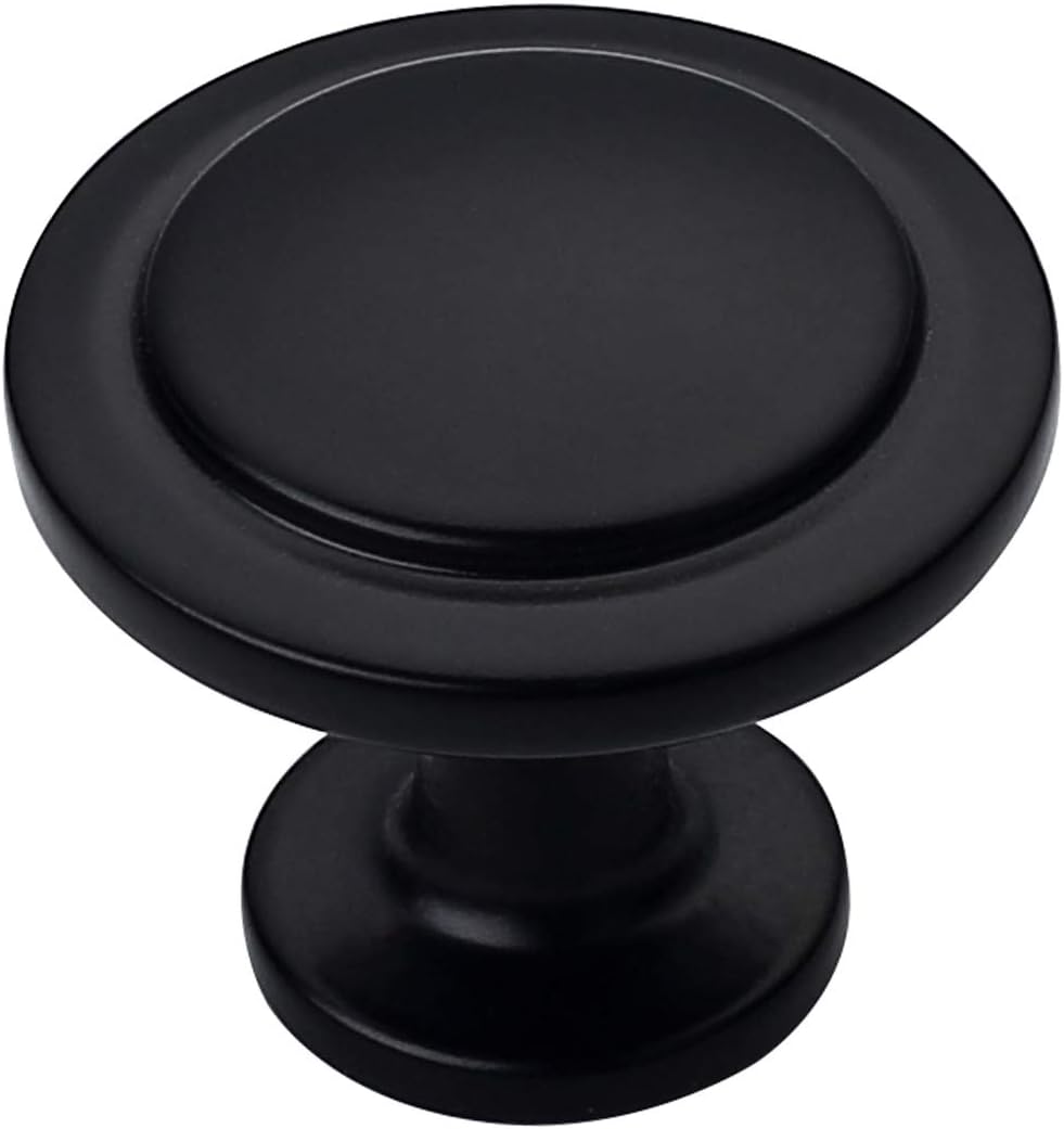 Flat Black 1-1/8 Inch Diameter Mushroom Round Cabinet Knobs 25 Pack E765432