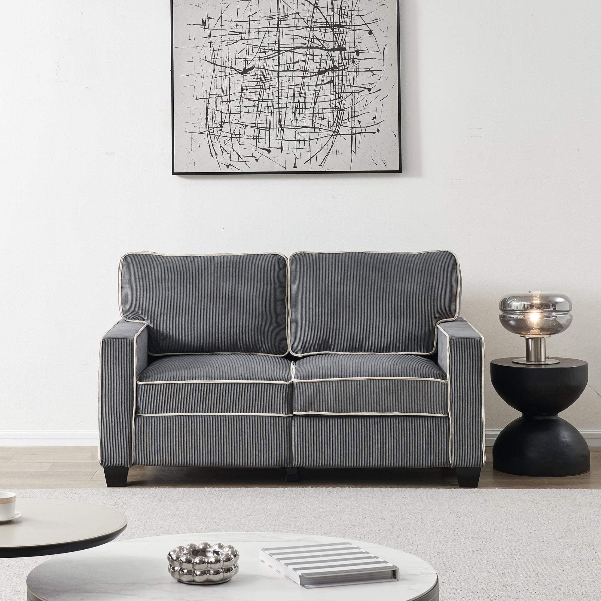 Dark Grey Corduroy Sofa Loveseat with Storage N72231