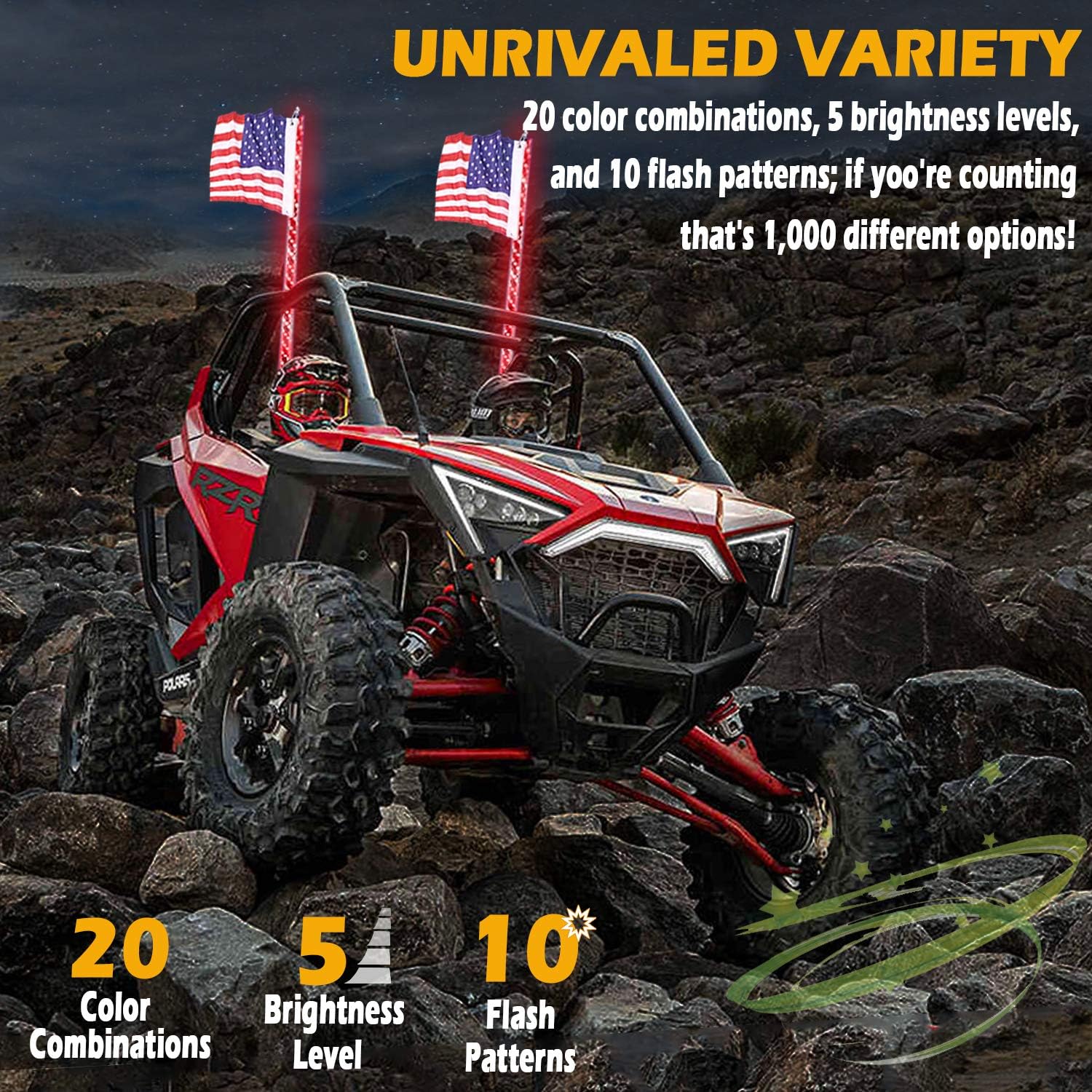 2Pcs 3FT Spiral LED Whip Lights for UTV ATV V95717