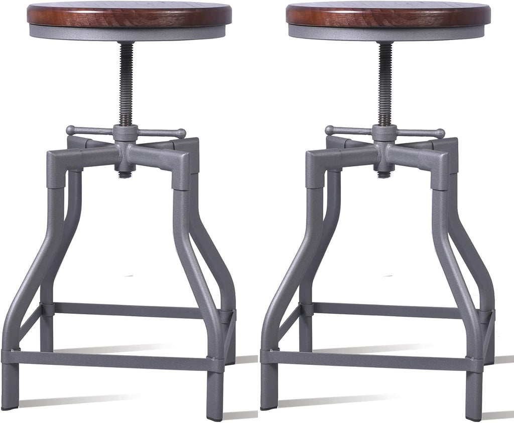 Set of 2 Metal and Wood Top Adjustable Bar Stool J3384