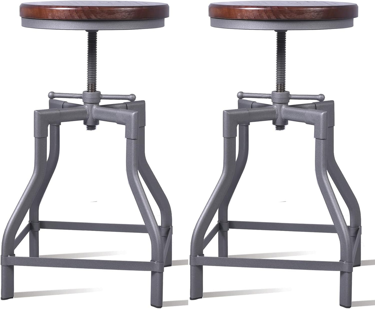 Set of 2 Metal and Wood Top Adjustable Bar Stool J3384