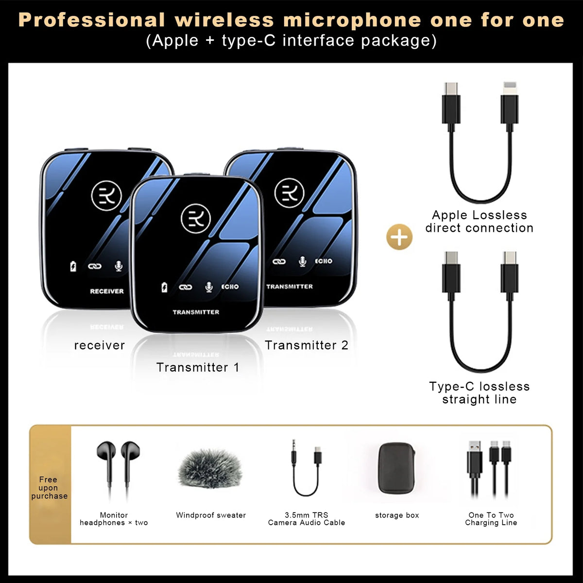 Wireless Lavalier Microphones with 20 Meter Transmission Range and 10-Hour Battery A756280