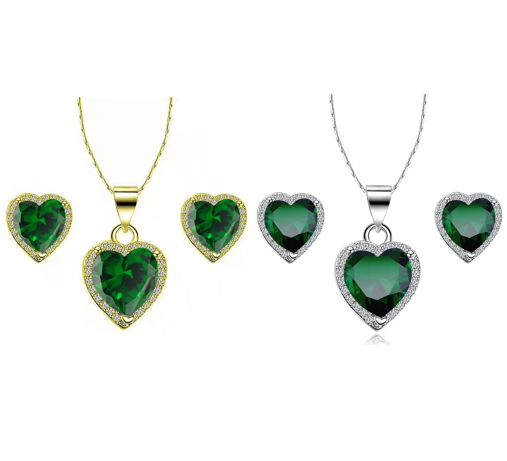 24k Yellow and White Gold 1/2Ct Emerald Necklace Set 18 inch U5264