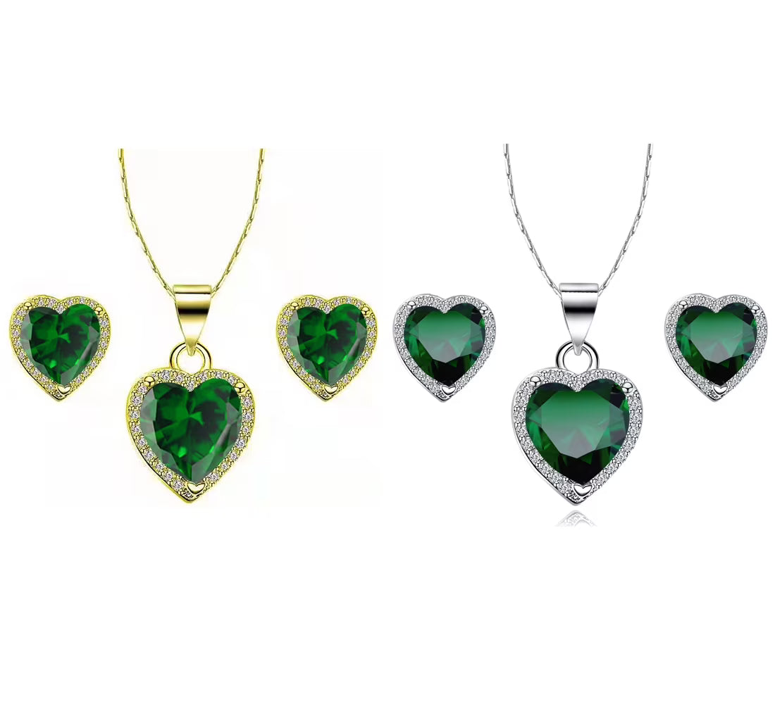 24k Yellow and White Gold 1/2Ct Emerald Necklace Set 18 inch U5264
