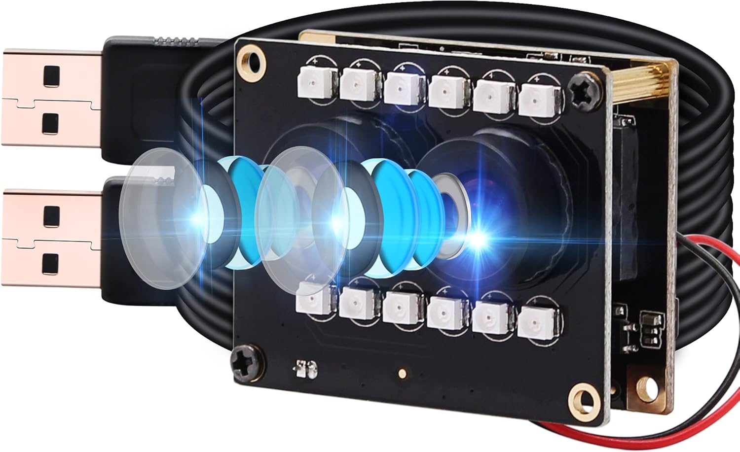 2mp FHD 1080P Dual Lens Webcam Module with IR Led Lights, Pack of 2 I231337
