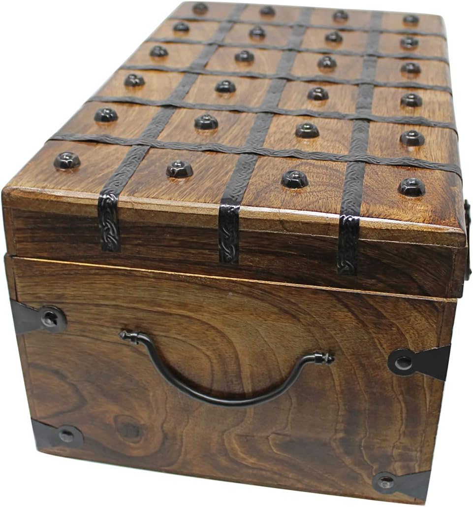 Wooden Treasure Chest with Antique Iron Lock and Skeleton Key, X-Large 17 x 10 x 7.5 M696