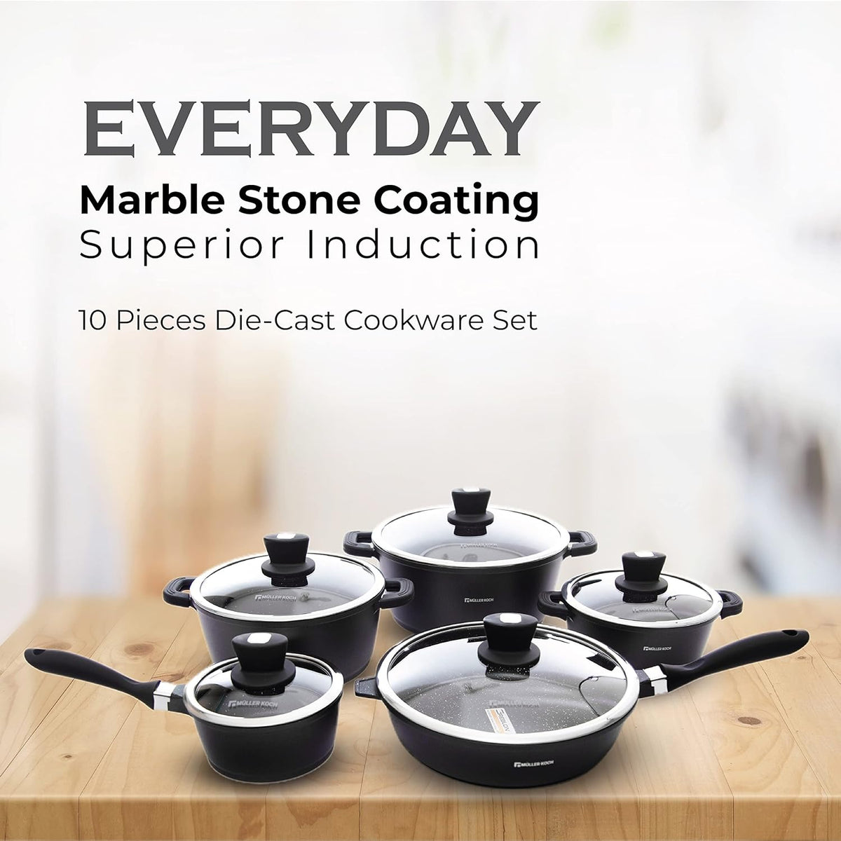 Die-Cast Aluminum Nonstick Marble Granite Cookware Set W8160