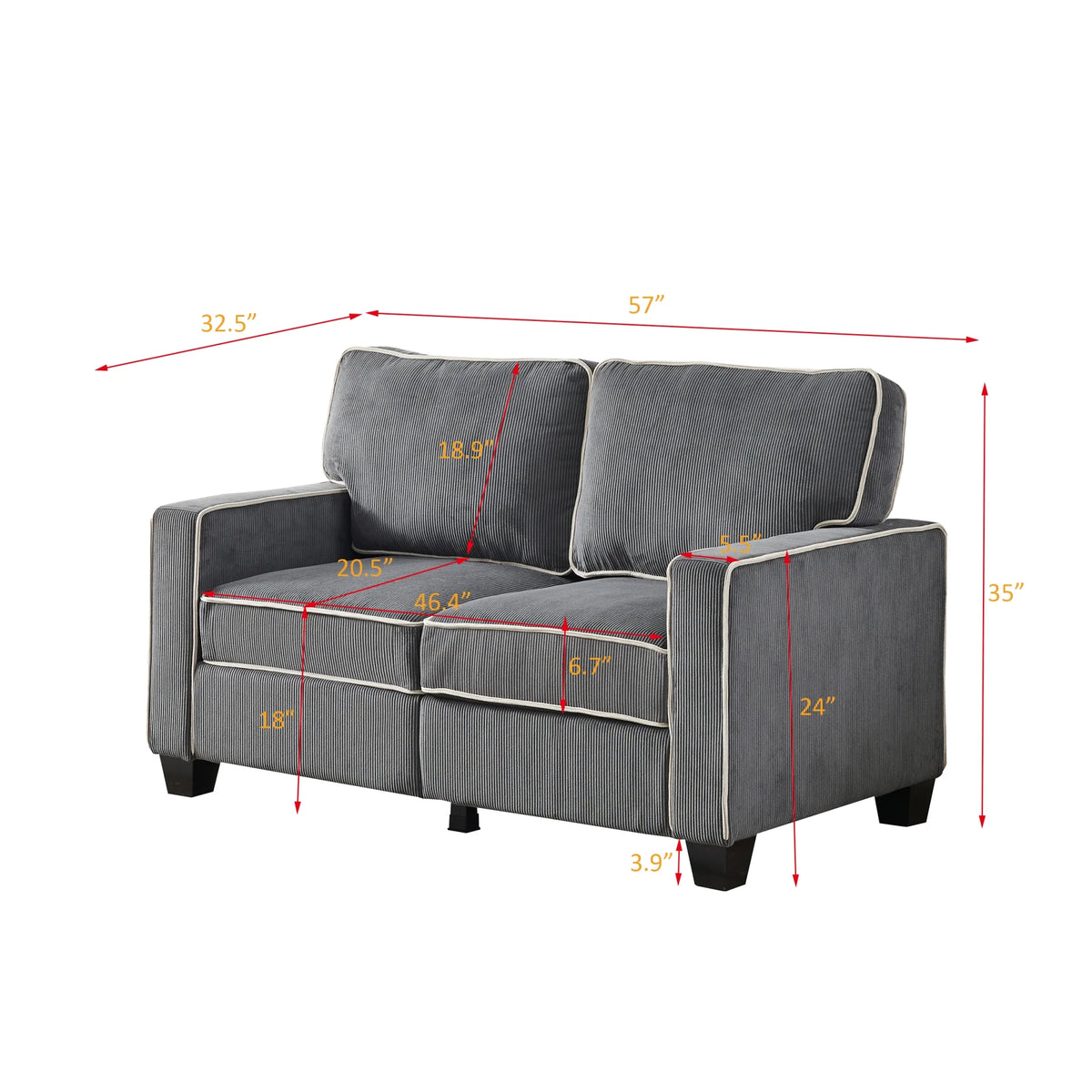 Dark Grey Corduroy Sofa Loveseat with Storage N72231