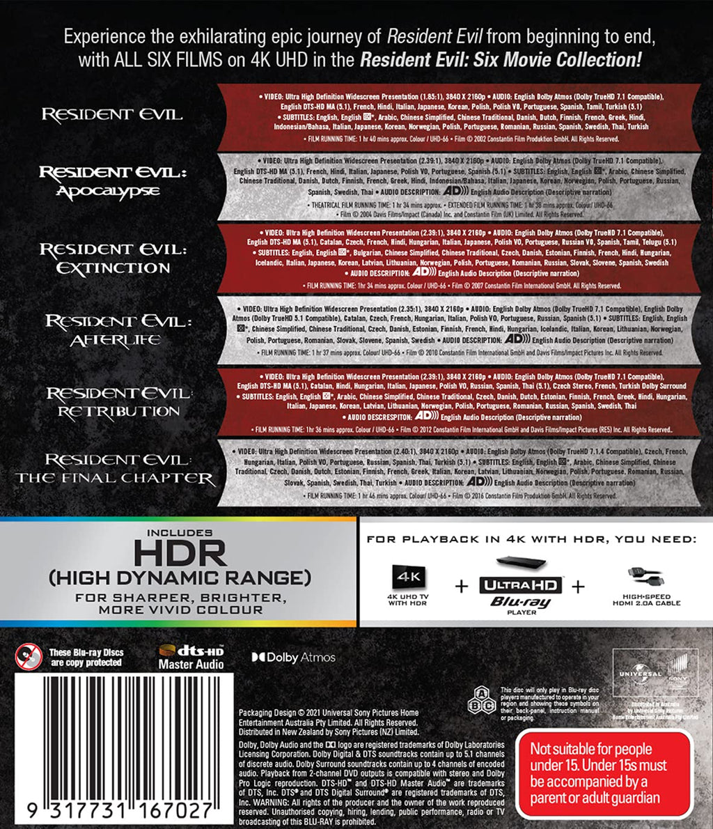 Resident Evil: 6 Film 4K Collection Y57116