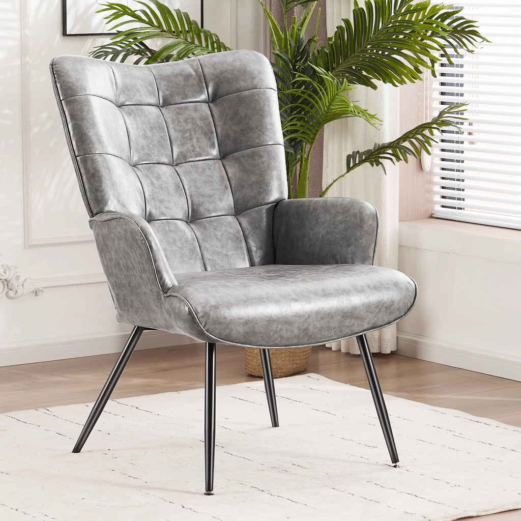Gray Faux Leather Wingback Chair with Metal Legs J18626