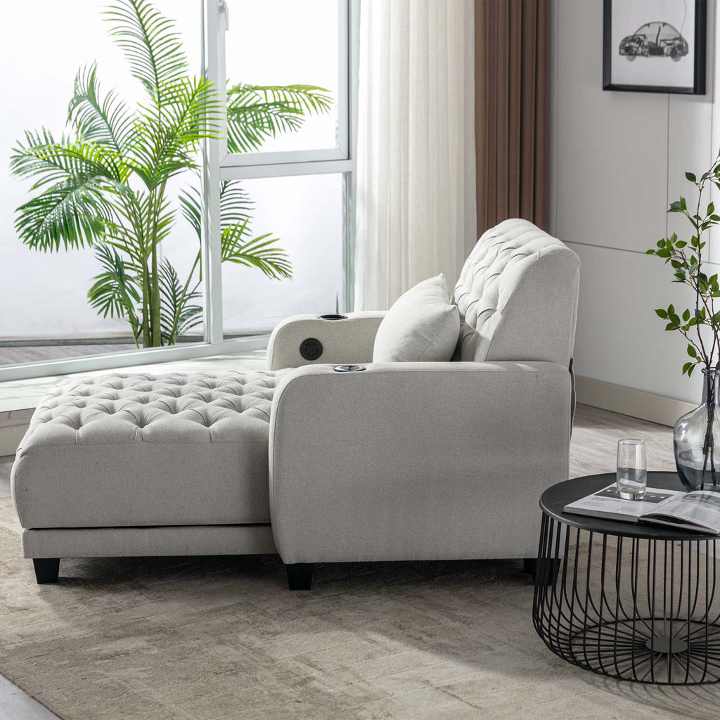 Beige Tufted 3 in 1 Sleeper Sofa with Pillow H2009