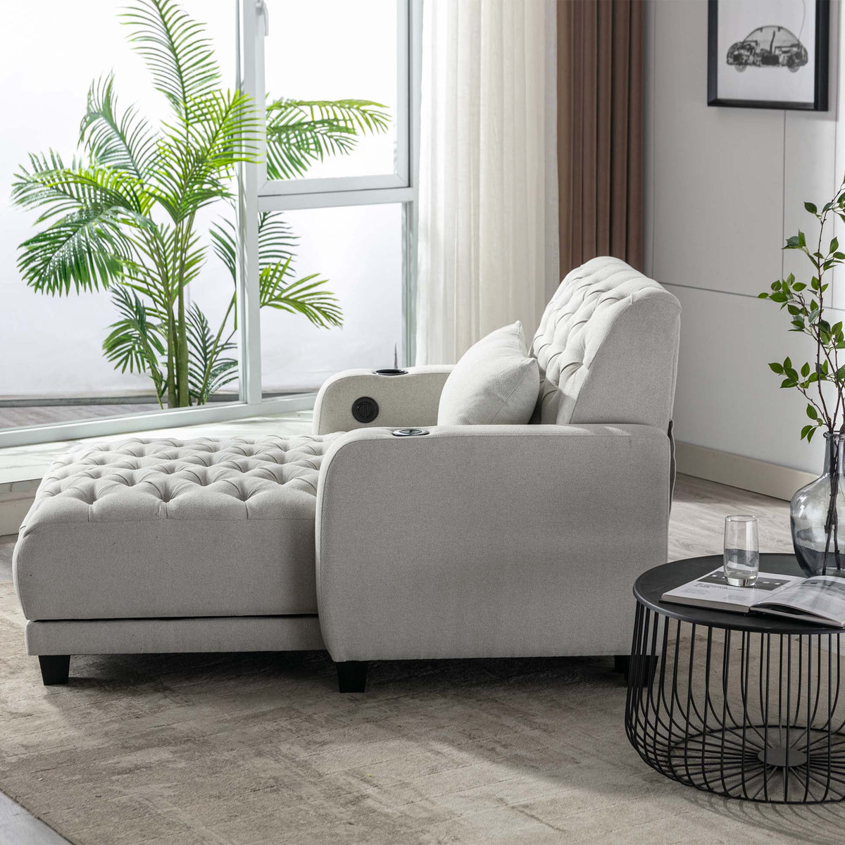 Beige Tufted 3 in 1 Sleeper Sofa with Pillow H2009