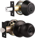 Entry Door Knob and Deadbolt Lock Set with Single Cylinder Deadbolt Keyed Alike Combo Pack P466323