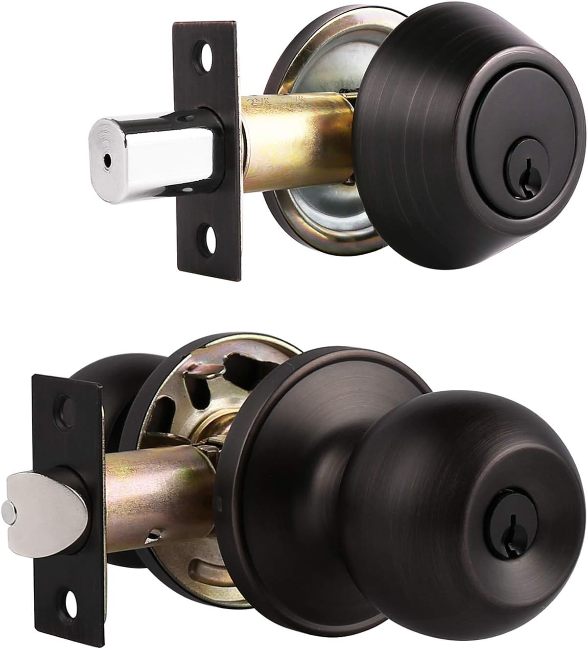 Entry Door Knob and Deadbolt Lock Set with Single Cylinder Deadbolt Keyed Alike Combo Pack P466323