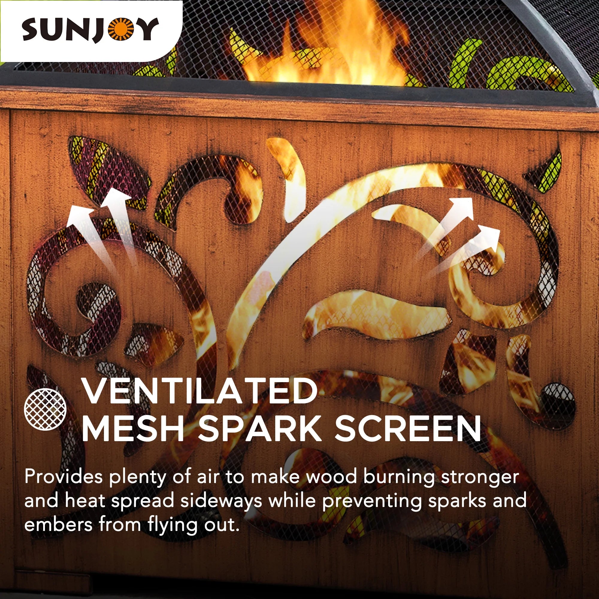 26 Inch Wood Burning Fire Pit with Steel Mesh Spark Screen and Fire Poker V899