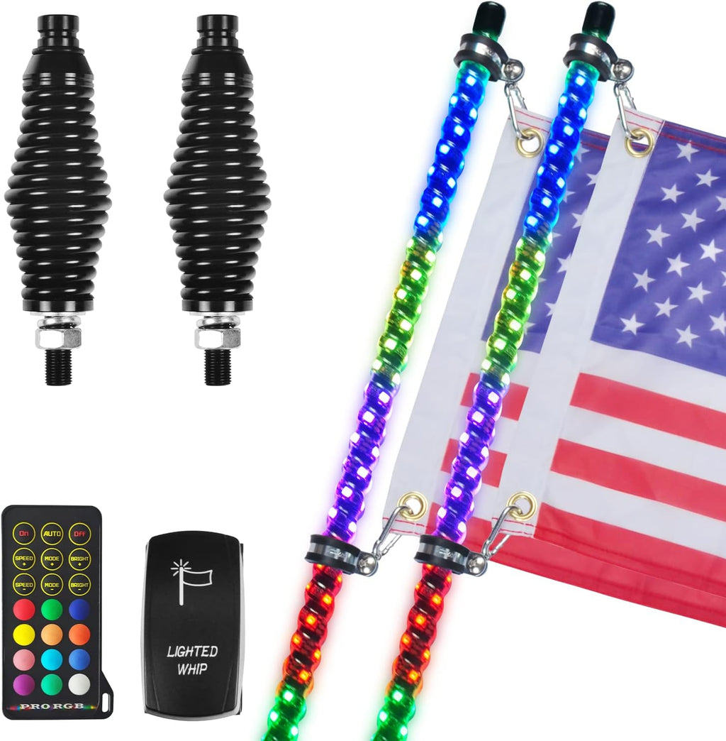 2Pcs 3FT Spiral LED Whip Lights for UTV ATV V95717