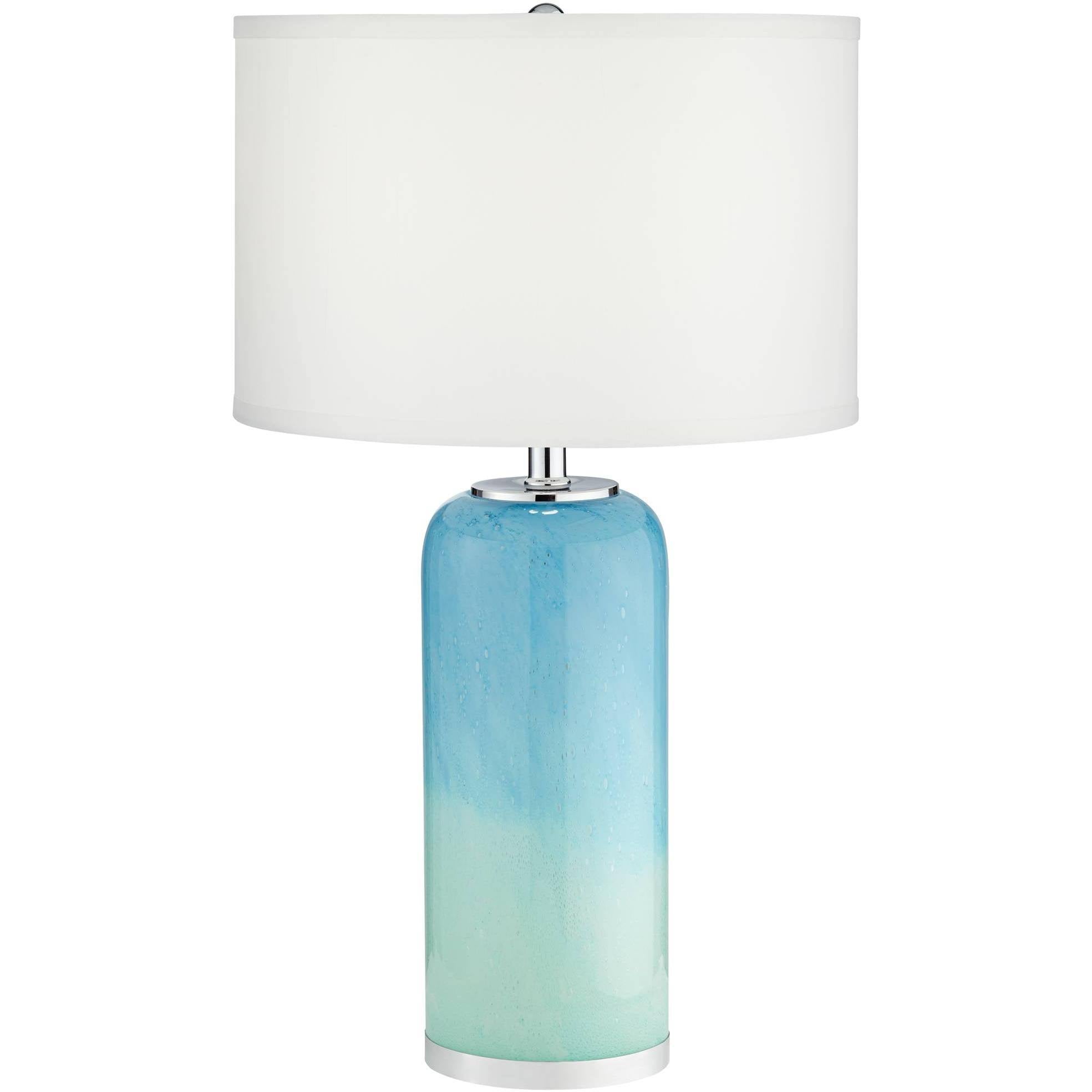 Blue Art Glass Table Lamp with Off White Drum Shade Z57019